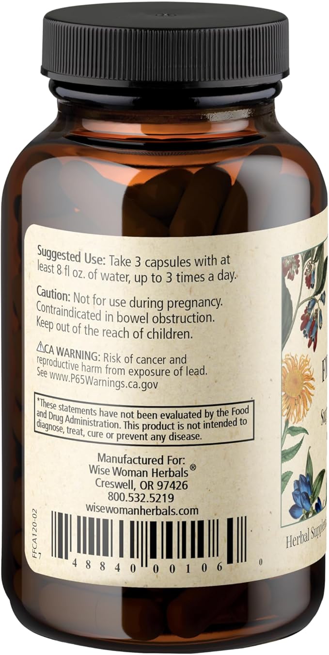 Wise Woman Herbals – Fiber Flow Capsules 120 Count – Supports Healthy Digestive Function Gut Health Bowel Health and Regularity