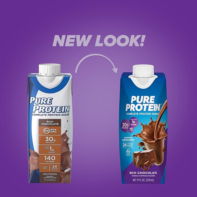 Pure Protein Chocolate Protein Shake 30g Complete Protein Ready to Drink and Keto-Friendly Vitamins A C D and E plus Zinc to Support Immune Health 11oz Bottles 12 Pack