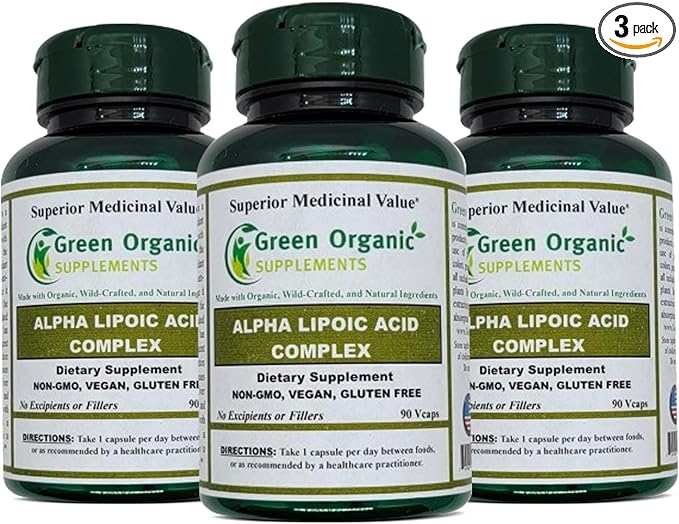 Green Organic Supplements' Alpha Lipoic Acid Complex ALA 90 VCaps Alpha Lipoic Acid Capsules (Pack of 3)