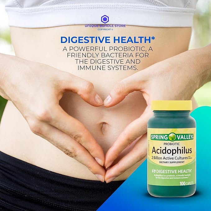 Unique Bundle Store Probiotic Acidophilus 100 Caplets – Probiotic with 2 Billion Active Cultures Digestive Health Probiotics Probioticos for Daily Gut Balance Low Sodium (Pack of 2)