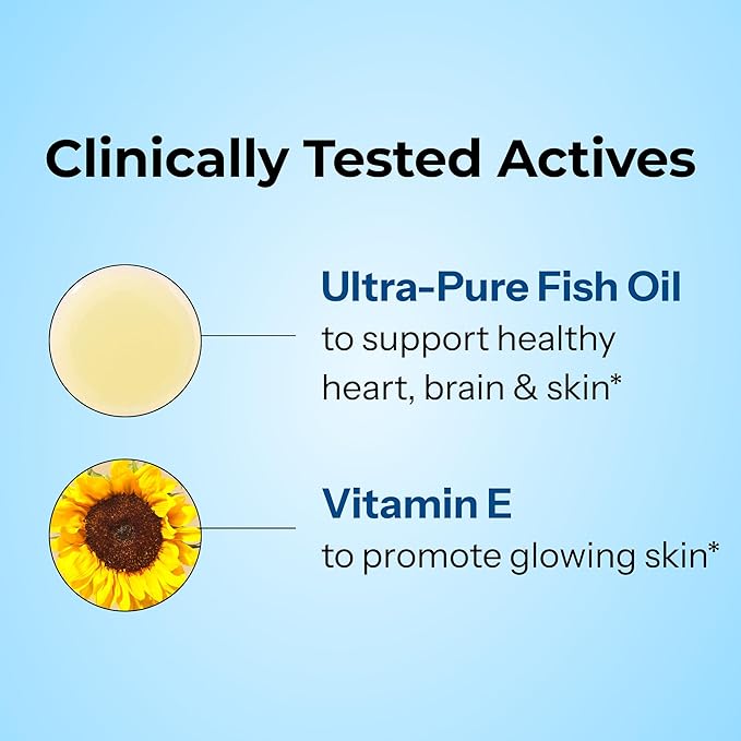 HUM OMG! Omega The Great Triple Omega 3 Fish Oil Supplement for Women &amp Men with Vitamin E DHA &amp EPA Skin Care &amp Skin Tone Support for Heart &amp Brain Health Gluten Free Non GMO 60