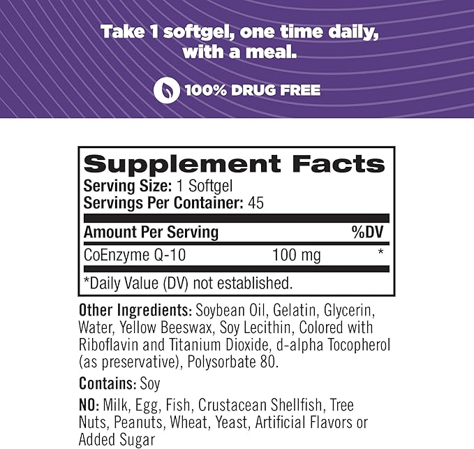 Natrol CoQ-10 Softgels Heart Health Dietary Supplement 100 mg 45 Count