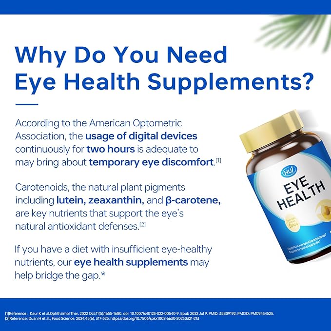 HUJ Eye Health - Eye Supplement for Adults with Pycnogenol®(French Maritime Pine Bark Extract)Bilberry ExtractLutein - Supports Vision Eye Function and Blue Light Protection* - 30 Capsules