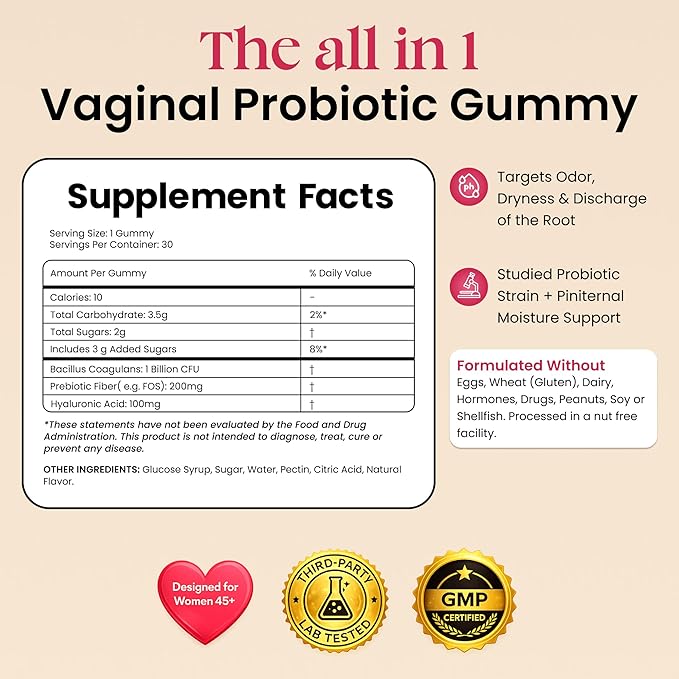 Flora+ Women’s Vaginal Probiotic Gummies for pH Balance Odor and Freshness Support with Prebiotics &amp Hyaluronic Acid Sugar Free Pineapple Vegan Non-GMO | 30 Gummies