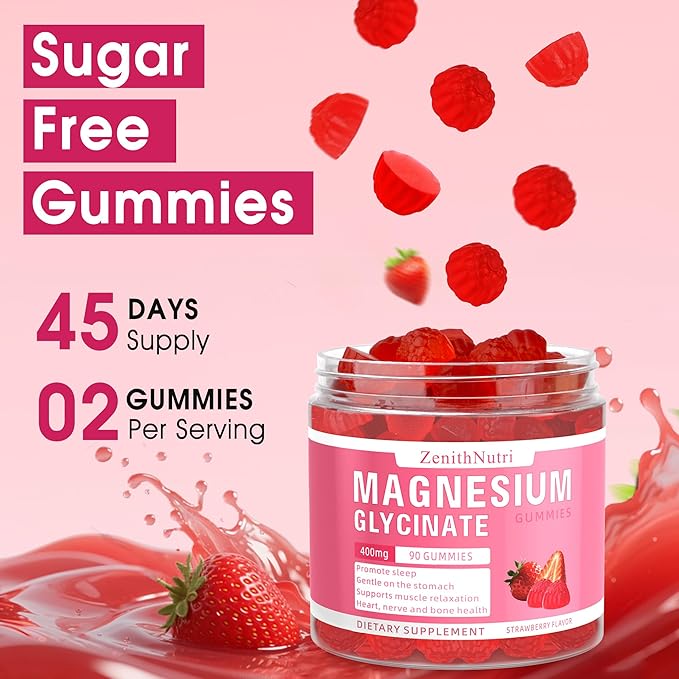 Magnesium Glycinate Gummies 400 mg with AshwagandhaMagnesium Malate &amp L-Theanine for Women Men &amp Kids AdultsChewable Complex Supplements for SleepCalmNervesHeartMuscles90 Count
