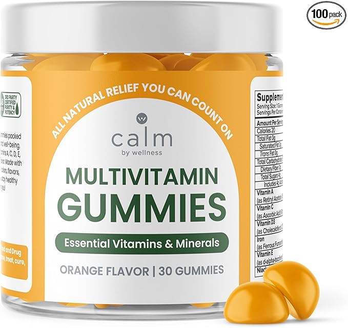 Calm by Wellness Multivitamin Gummies - All Natural Vegan Adult Multivitamin Gummy - Packed with Antioxidant Vitamins C &amp E B12 B6 Folic Acid Pantothenic Acid - Essential for Overall Health