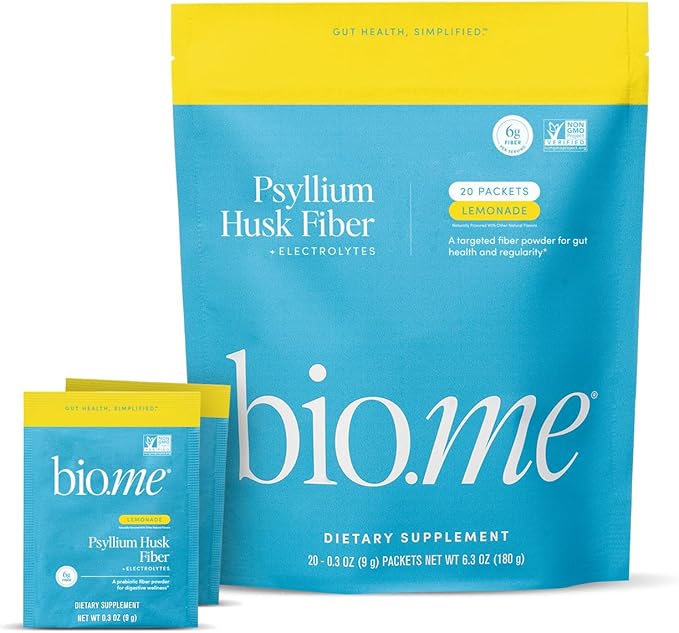Psyllium Husk Fiber Lemonade 20 Count Travel Packs (6g Per Packet) - Psyllium Husk Powder for Digestive Health &amp Bloating Relief Gluten Free Sugar Free Prebiotic Fiber Powder Non-GMO Supplement