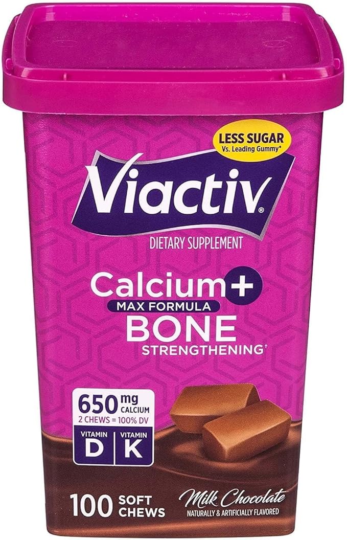 Vi-Activ Max Formula Calcium + Vitamin D3 Supplement for Bone Health | Milk Chocolate | 100 Soft Chews (Total 100 Chews)