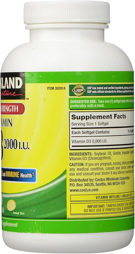 Kirkland Signature Extra Strength D3 50 mcg 600 Softgels (3 Pack)