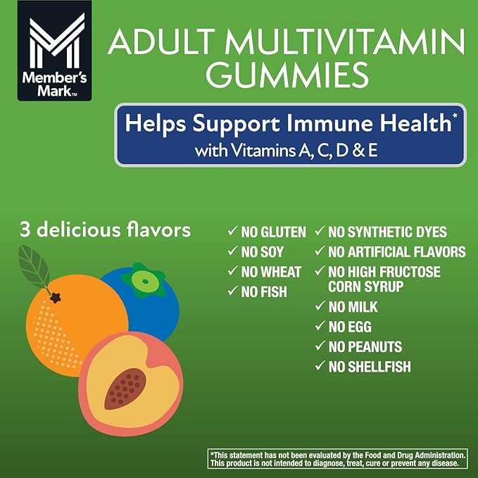 HomeRoots Member_Mark Children's Multivitamin Gummies | Assorted Fruit Flavors 300 ct. | Children’s Daily Multivitamin Supplement | Natural Fruit Flavors | by R&ampC Store
