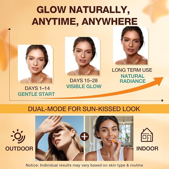 Tanning Gummies with Astaxanthin for Women and Men | Sunless Tanning Supplement with Beta Carotene Lycopene Collagen &amp Vitamins | Skin Radiance &amp Hydration | Vegan &amp Sugar Free - 120 Cou