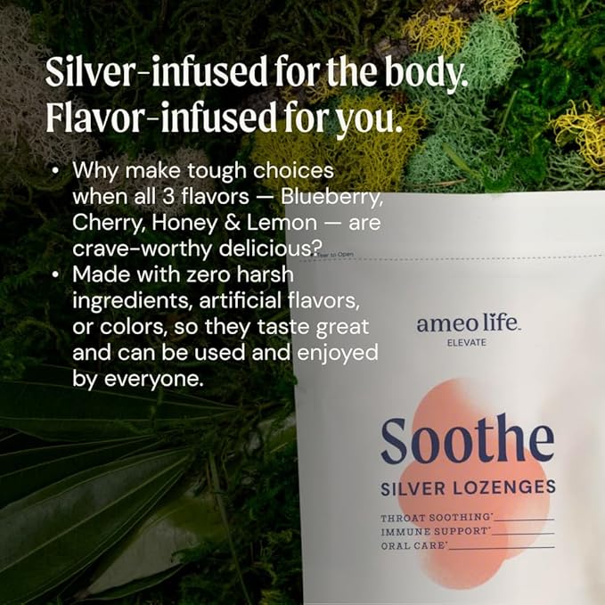 Ameo Life Soothe Silver Lozenges – 100 Count – Throat Soothing &amp Immune Support with 30 PPM Silver – Natural Cherry Flavor – Fast Relief for Oral Irritation &amp Dryness – No Artificial Ingredien