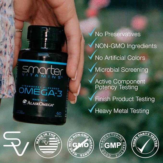 (3 Pack) Smarter Omega 3 Fish Oil Berry Flavor Burpless Tasteless 2000mg DHA EPA Triple Strength Brain Made with AlaskOmega®