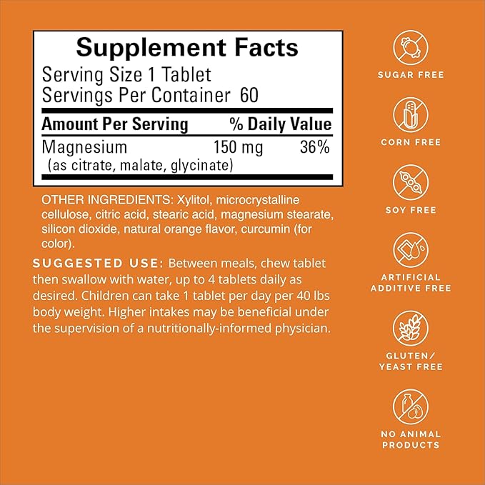BRAINMD Dr Amen Magnesium Chewables Citrus - 60 Chewable Tablets Pack of 2 - Essential Mineral for Optimal Cell Function - Gluten Free - 120 Total Servings