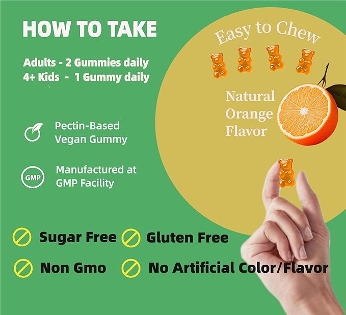 Magnesium Glycinate Gummies for Adults &amp Kids 1000mg High Absorption Magnesium Complex Supplement Sugar Free with PotassiumVitamins for Calm Sleep Supprt Stress Relief 180 Counts Orange