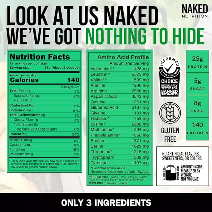 NAKED Vanilla Whey + Vanilla Pea Protein Bundle – Grass-Fed Whey (1LB 12 Servings) &amp Vegan Pea Protein Isolate (1LB) - Muscle Growth Recovery &amp Wellness
