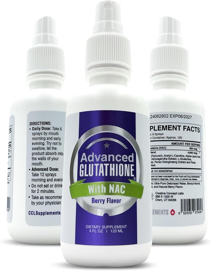 Liquid Liposomal Glutathione Spray - Maximum Absorption Glutathione Supplement with NAC Ashwagandha Glutamine Ascorbic Acid - Sublingual Easy Use - Immune &amp Detox Support - 4oz