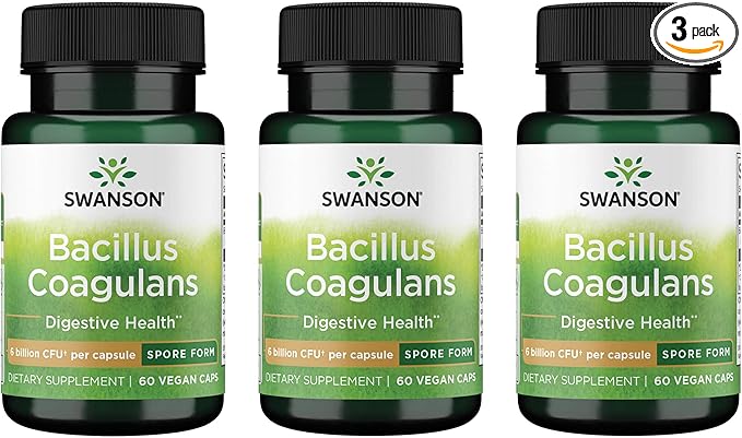 Swanson Bacillus Coagulans Spore-Form Probiotic for Adults Seeking Shelf-Stable Digestive Support with 6 Billion CFU - Acid-Resistant (60 Vegan Capsules 3 Pack)