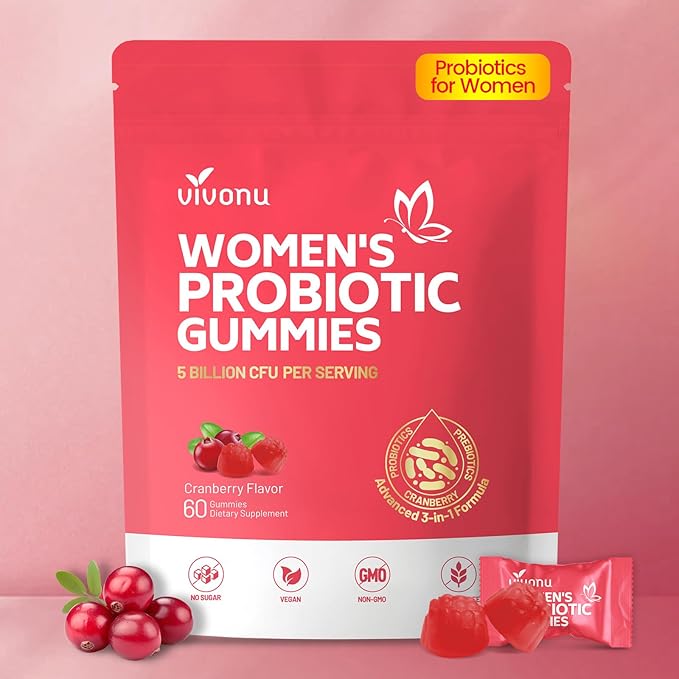 VivoNu Viginal Probiotics for Women Women Probiotic Gummies Feminine Balance Gummies Prebiotic Gummy Cranberry Probiotics for Woman Vaginigal Health Yeast Ph Balance| 60 Gummies