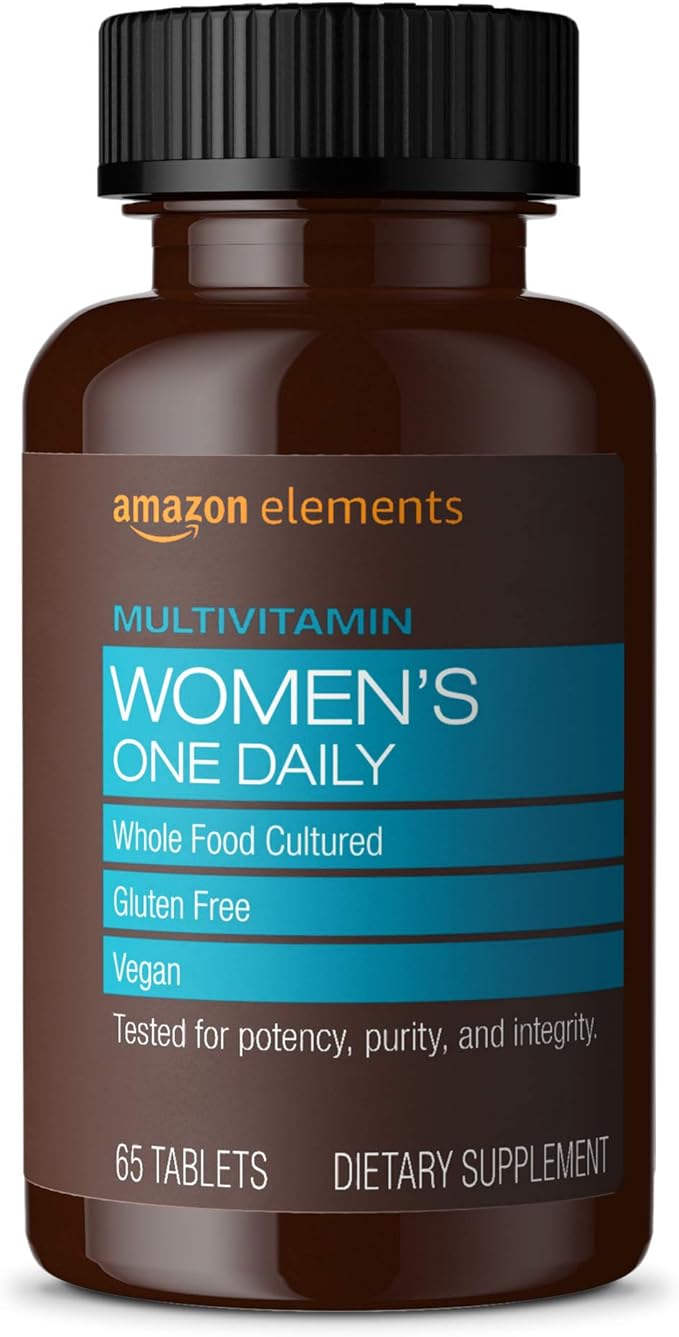 Amazon Elements Women’s One Daily Multivitamin 59% Whole Food Cultured Vegan 65 Tablets 2 month supply (Packaging may vary)