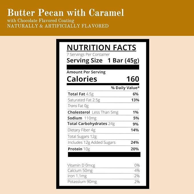 Nutmeg State Nutrition High Protein Bars 7 Servings Per Box (1 Box (7 Servings) Butter Pecan with Caramel)
