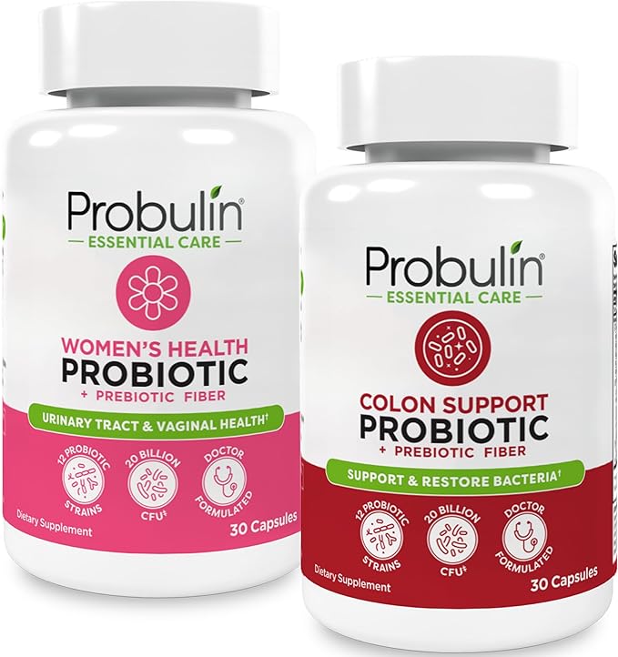 Probulin Women’s Probiotic + Colon Support Bundle – Daily Vaginal Digestive &amp Immune Health – 2-Pack 20 Billion CFU Vegan 30 Count Each