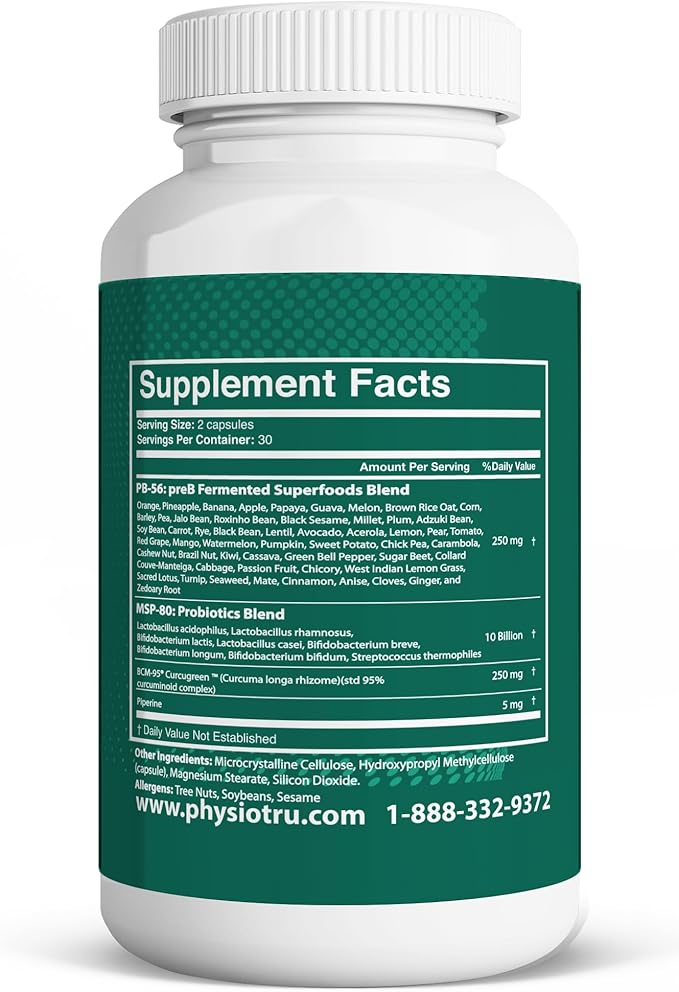 Physio Flora Curcumin Piperine Probiotics and Prebiotics for Gut 60 Veggie Capsules