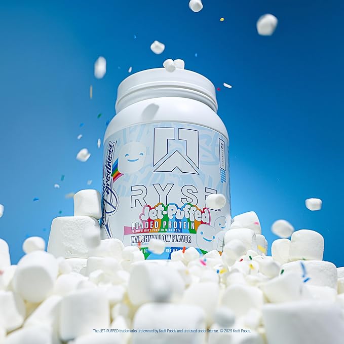 RYSE Loaded Protein Powder - Jet-Puffed Marshmallow - 25g Whey Protein Isolate &amp Concentrate with Prebiotic Fiber &amp MCTs - Low Carb Low Sugar Digestive-Friendly - 27 Servings / 2 lb Tub