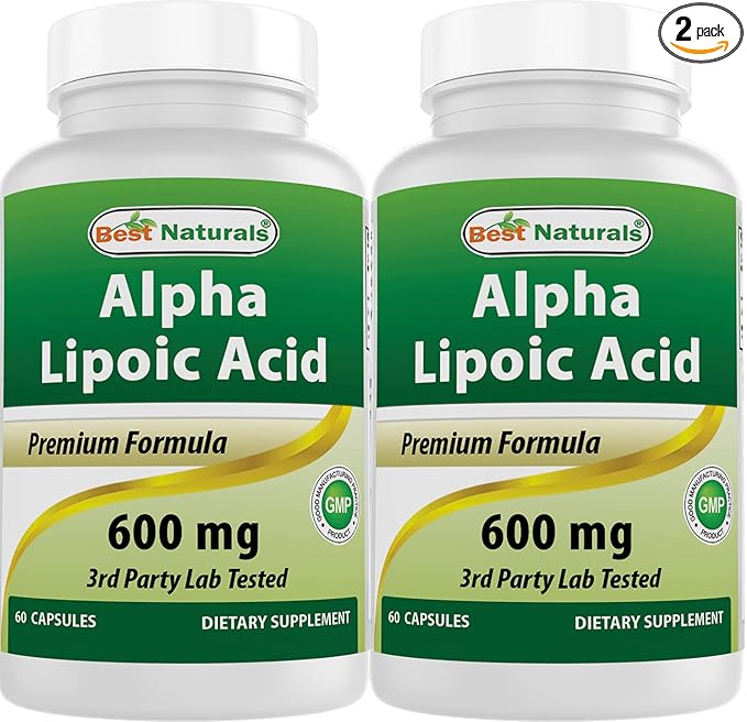Best Naturals Alpha Lipoic Acid 600 mg 60 Capsules - ALA Powerful Antioxidant (60 Count (Pack of 2))