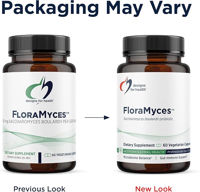 Designs for Health FloraMyces 500mg Saccharomyces Boulardii Probiotic - Gut Health Supplements - Shelf-Stable Digestive Probiotics for GI Health - Dairy-Free Vegan Probiotic (60 Capsules)