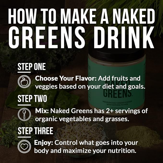 NAKED Super Greens Powder Organic Greens Supplement - Only 10 Premium Ingredients - Vegan Non-GMO Prebiotic and Probiotic - 35 Servings