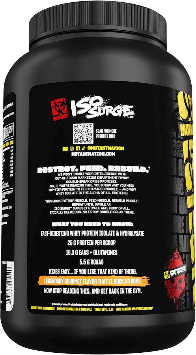 Mutant ISO Surge Whey Protein Isolate Powder Acts Fast to Help Recover Build Muscle Bulk and Strength 1.6 lb - Big Orange Dreamsicle