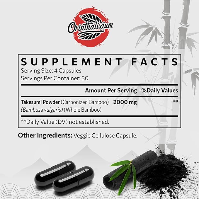 Takesumi Activated Charcoal 2000mg – Activated Charcoal from Bamboo for Max Absorption Detox &amp Gut 120 Vegan Capsules