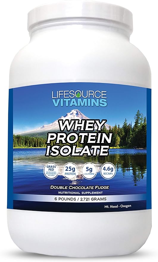LifeSource Vitamins 6 lb - US Dairy Cows Grass Fed Whey Protein Isolate - Double Chocolate Fudge sweetened w/Stevia