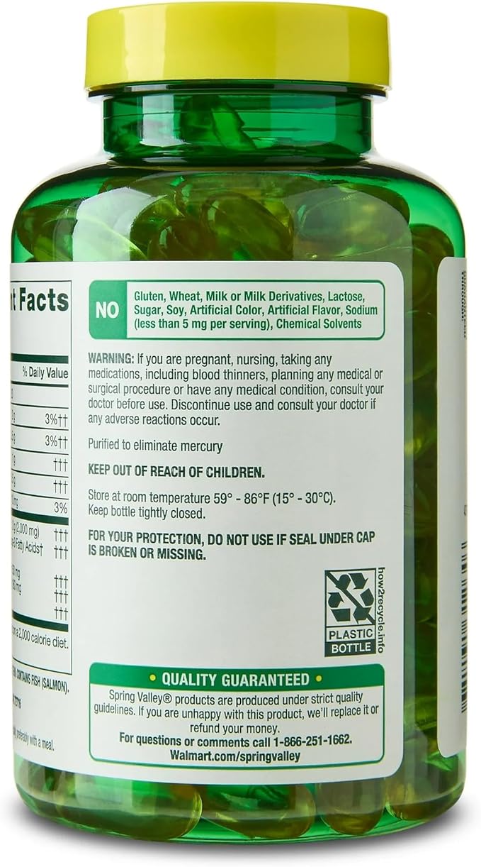 SUREFECT Spring Valley Norwegian Salmon Oil 1000mg - 120 Softgels - Omega-3 EPA &amp DHA - Heart &amp Brain Support Organizer.