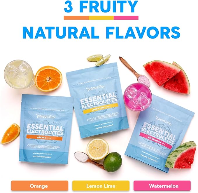 Paleovalley Essential Electrolytes Powder - Full Spectrum Lemon Lime Electrolyte Powder for Hydration Energy and Muscle Recovery - No Sugar Added - 30 Servings