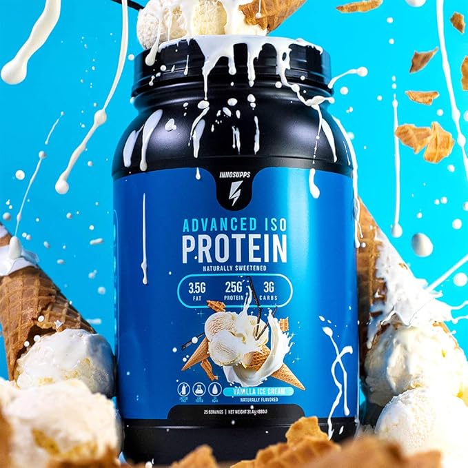 InnoSupps Advanced Iso Protein | 100% Whey Isolate Protein Powder | No Artificial Sweeteners| Low Fat Low Carbs | 25g of Protein | Hormone Free Gluten Free Soy Free | (Vanilla Ice Cream)