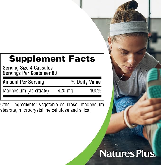 NaturesPlus KalmAssure Magnesium - 240 Vegan Capsules - Highly Bioavailable Magnesium Citrate - Supports Nerve &amp Muscle Relaxation - 60 Servings