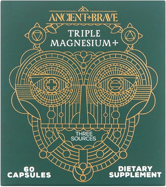 Ancient + Brave Triple Magnesium Capsules 30 Servings Triple Magnesium Complex for Women Energy and Relaxation Support Nervous System and Mood Balance Vegan for Daily Wellbeing