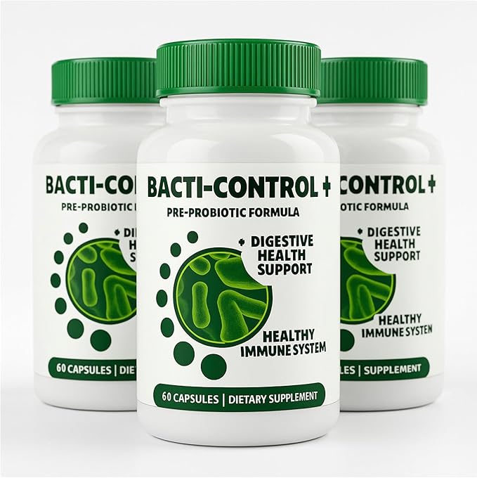 BACTI-Control+ Pre-Probiotic Formula | 3 Bottles Pack | Dietary Supplement Capsules | 60 Capsules Per Bottle | Daily Wellness Routine Support | Clean Label | Convenient Multi-Bottle Supply