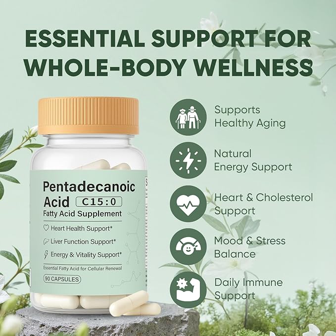 Pentadecanoic Acid Capsules C15:0 Fatty Acid Supplement – Pure Plant-Based Essential Fatty Acid - 90 Vegan Capsules (1)