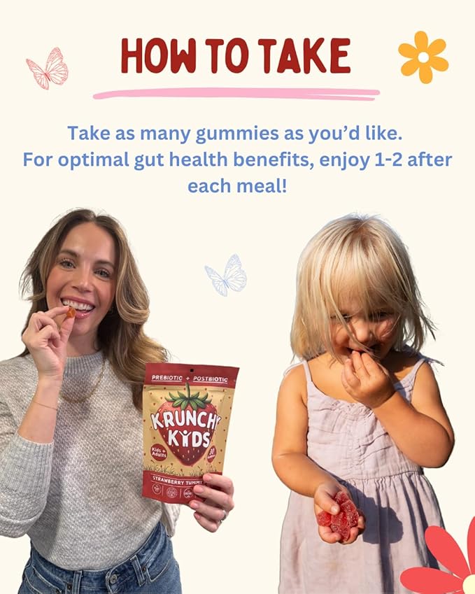 Gut Health Gummies for Kids – Prebiotic &amp Postbiotic Digestive Support Low Sugar Vegan Strawberry Allergen Free Strawberry Flavor 30 Day Supply