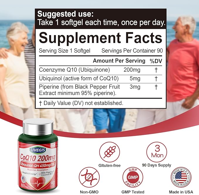 CoQ10 200mg Softgels Ultra CoQ10 Ubiquinone 200mg with Coconut MCT Oil 5X Superior Absorption Coenzyme Q10 Ubiquinol and Supplements - 90 Counts * 3 Packs