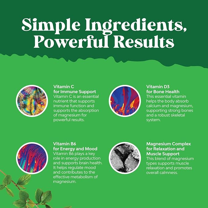Sugar Free Magnesium Glycinate Chewable - Chewable Magnesium for Adults &amp Kids with Glycinate Taurate &amp Citrate Complex Plus Vitamins D3 B6 &amp C - Vegetarian Non-GMO &amp No Artificial Fla