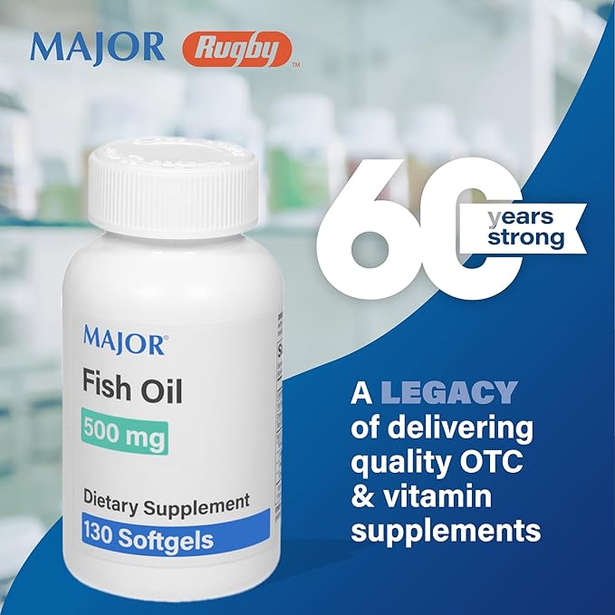 MAJOR Fish Oil 500mg Softgels - Omega-3 Fish Oil Supplement - Dietary Supplement - 130 Count (2 Pack)