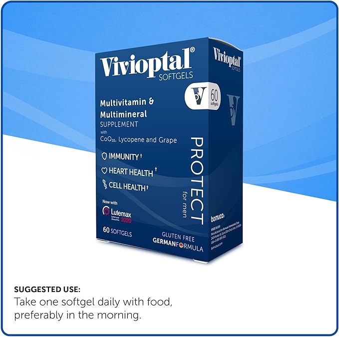 Vivioptal Men 60 Capsules CoQ10 Lycopene &amp Resveratrol Multivitamin &amp Multimineral Gluten Free German Formula