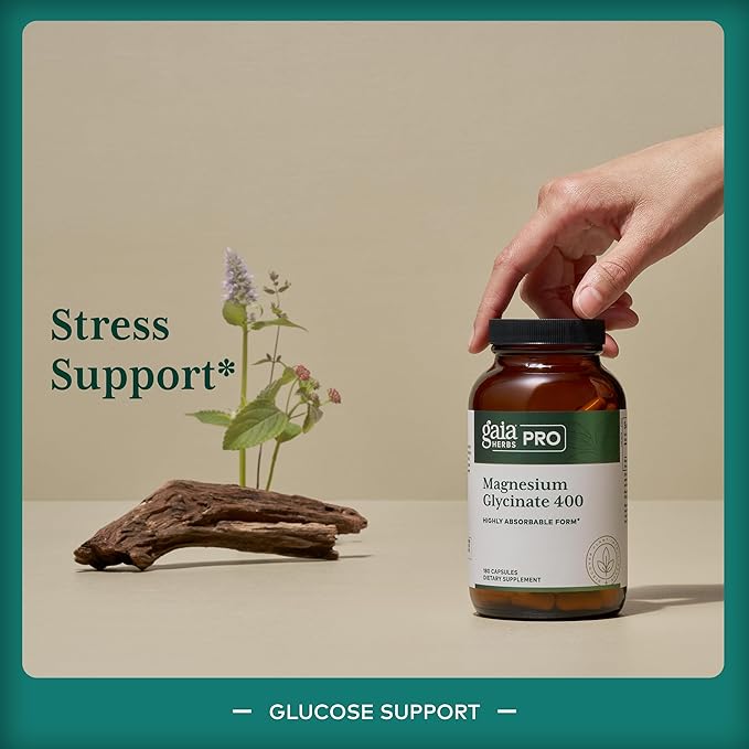Gaia Herbs PRO Magnesium Glycinate 400mg - Highly Absorbable Supplement Supports Relaxation - Energy Support Supplement with Magnesium Glycinate* - Vegan Gluten-Free - 180 Capsules (60 Servings)