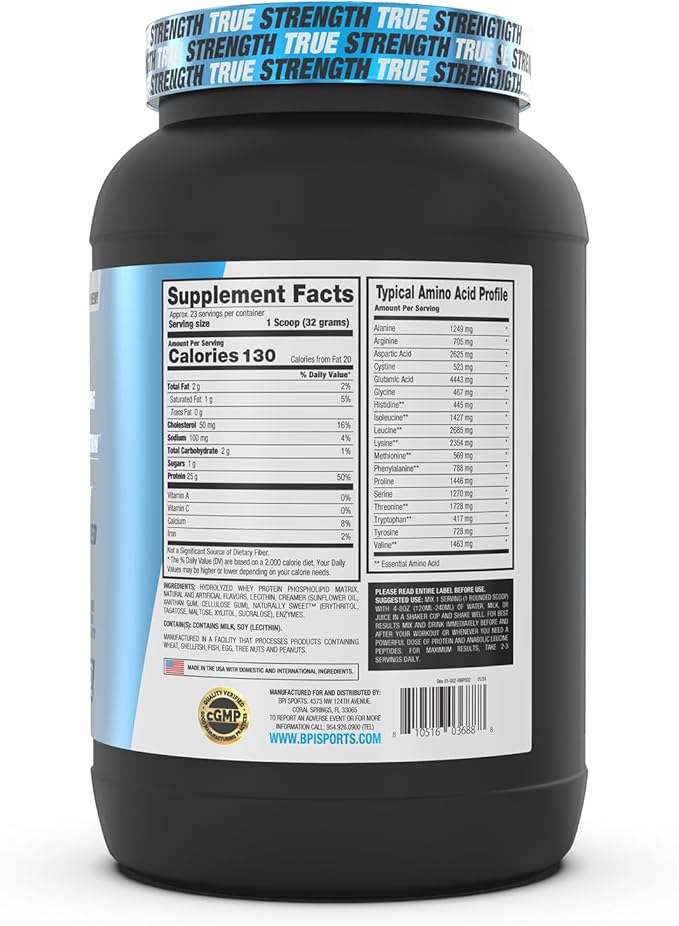 BPI Sports Hydro HD - 100% Hydrolyzed Whey Protein Powder - Muscle Growth Recovery 25g of Hydrolyzed Protein Low Carb Low Sugar Fast Absorbing (23 Servings Vanilla Ice Cream)