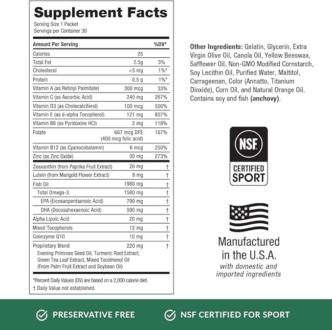 EyePromise Vizual Edge Pro Supplement - 30 Single-Serving Pill Packets 30-Day Supply - Visual Performance Eye Vitamin with 26mg Zeaxanthin &amp 8mg Lutein for Vision Quality &amp Clarity