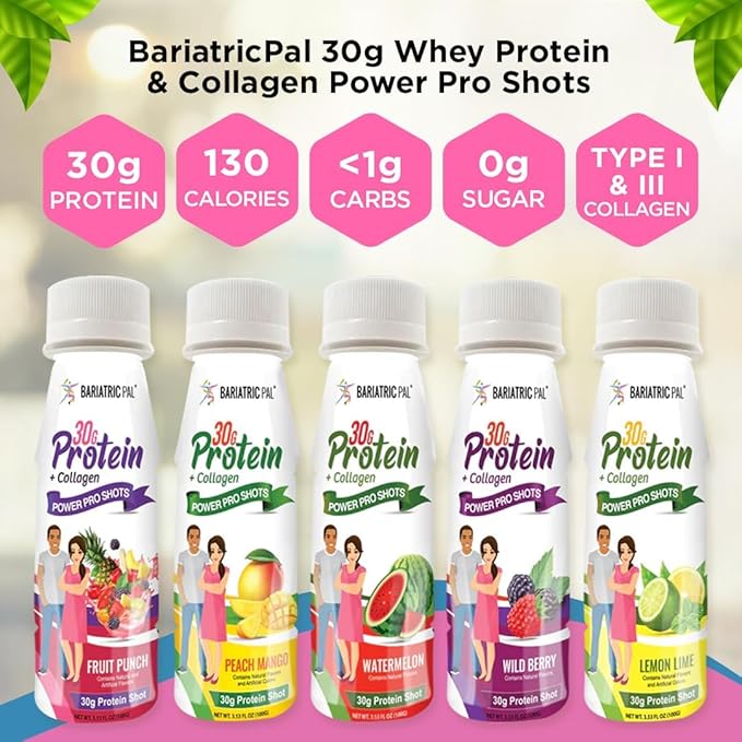 BariatricPal 30g Whey Protein &amp Collagen Sugar-Free Power Pro Shots - Watermelon (12 Bottles)